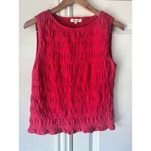 Madewell Red Ruched Sleeveless Striped Tank Top Cotton/Linen Blend | Size Med